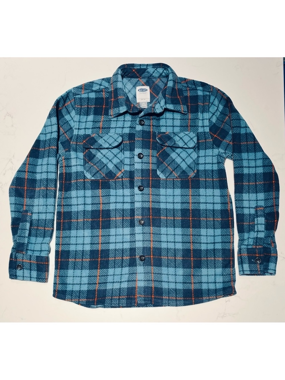 Old Navy • 10/12 L • Boys Fleece Plaid Button Up Long Sleeve Top